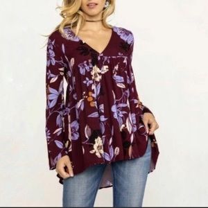 Free People Blouse Bella Printed Floral Oversize Flowy Tunic Top